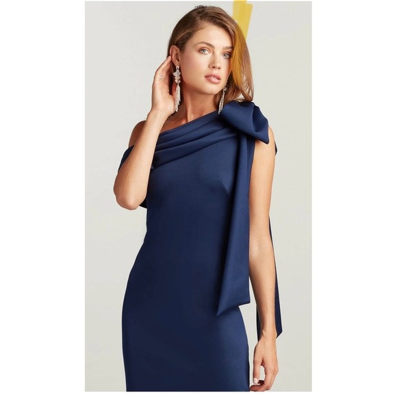 Tadashi Shoji - One Shoulder Draped Neoprene Bow Avant Garde Sleeveless Designer - Picture 1 of 6